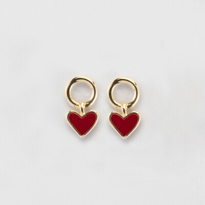Boucles d'oreilles cœur émail rouge plaqué or