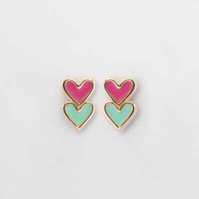 Boucles d'oreilles cœur émail bicolore plaqué or