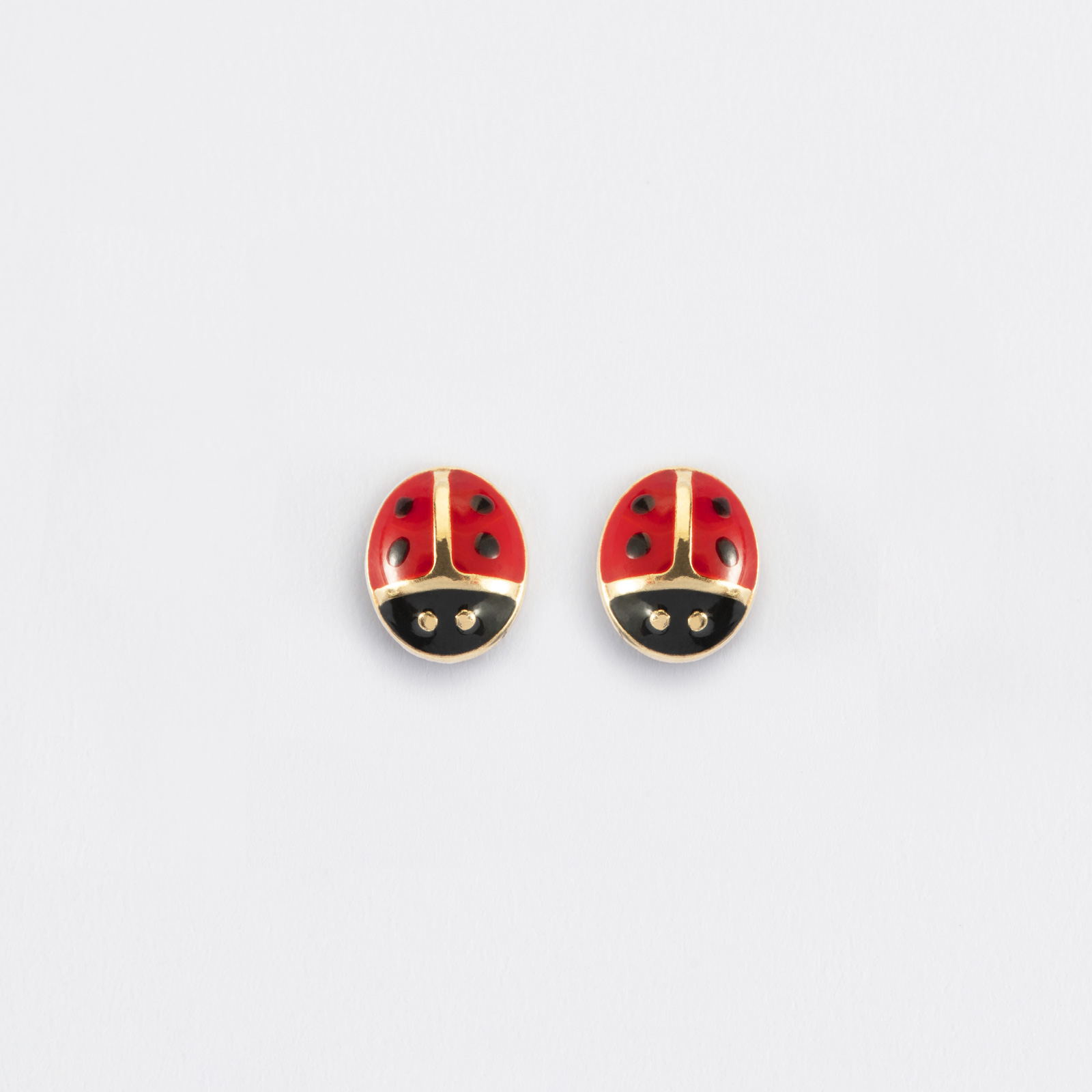 Boucles D'oreilles Clous Fleur En Relief émaillée Coccinelle - Modèle 3645 - Occasion Bon état