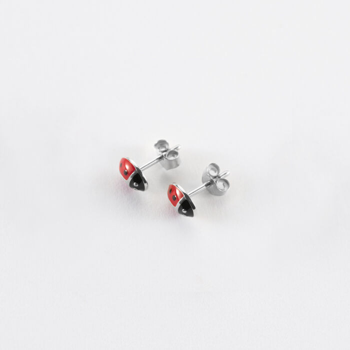 Boucles d'oreilles coccinelle argent - biais