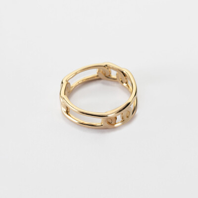 Bague chaine maille large plaqué or - biais