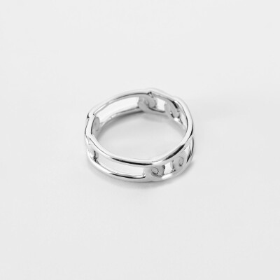 Bague chaine maille large argent - biais