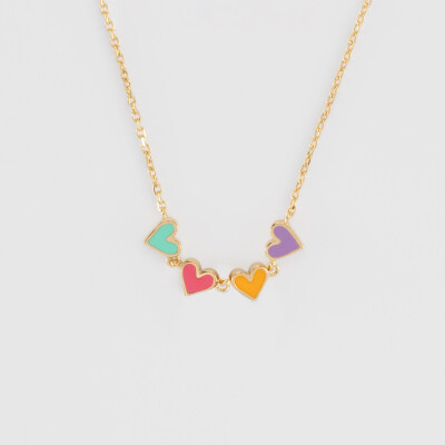 Collier enfant cœur email multicolore plaqué or - plat