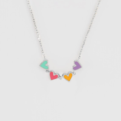 Collier enfant cœur email multicolore argent - plat