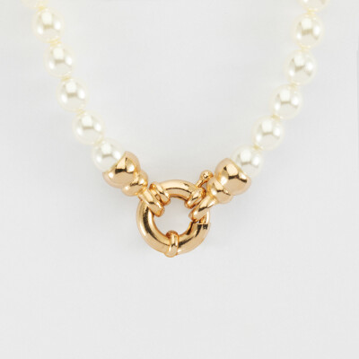 Collier perles de Majorque fermoir marin plaqué or plat