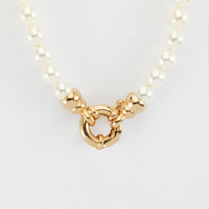 Collier perles de Majorque fermoir marin plaqué or plat