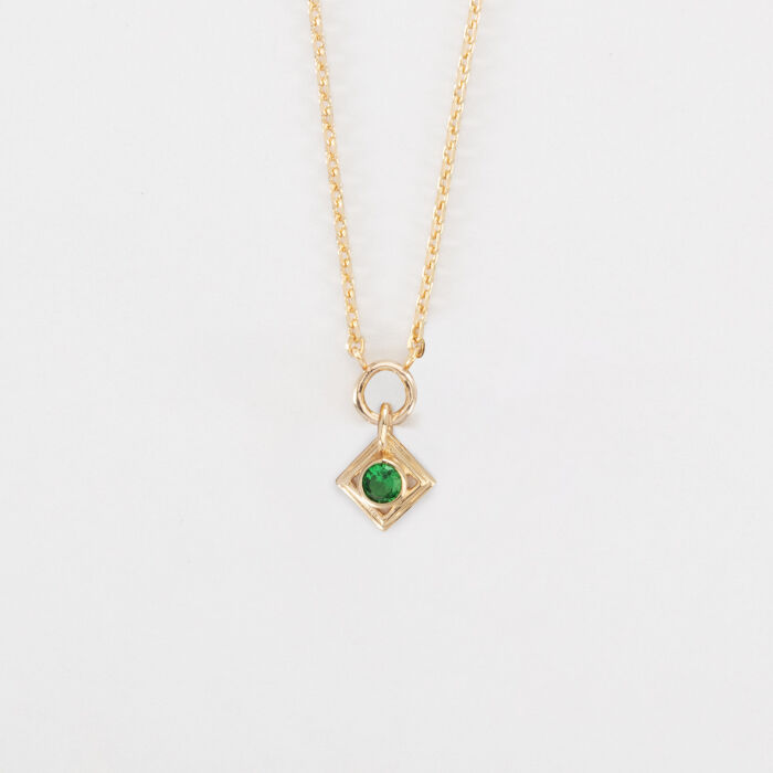 Collier talisman losange vert médaille plaqué or - plat