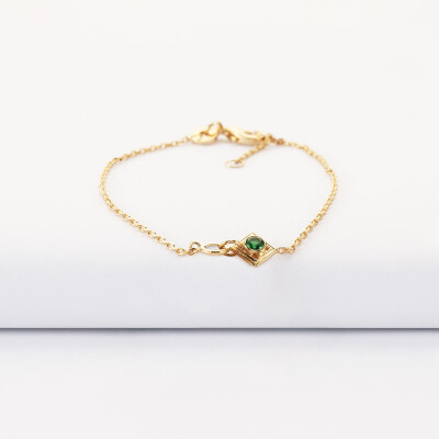 Bracelet talisman losange vert plaqué or