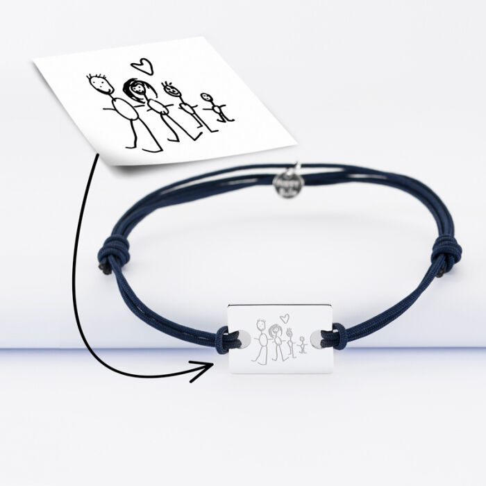 Bracelet homme personnalisé cordon doublé médaille gravée argent rectangle 23x16 mm tutoriel