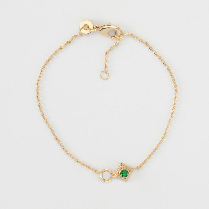 Bracelet talisman losange vert plaqué or - plat