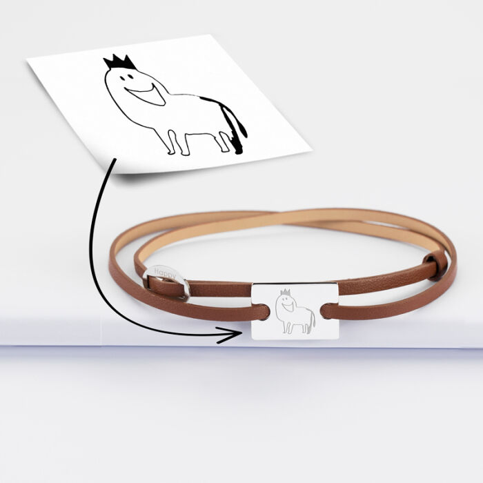 Bracelet homme personnalisé cuir médaille gravée argent rectangle 2 trous 23x16 mm tutoriel