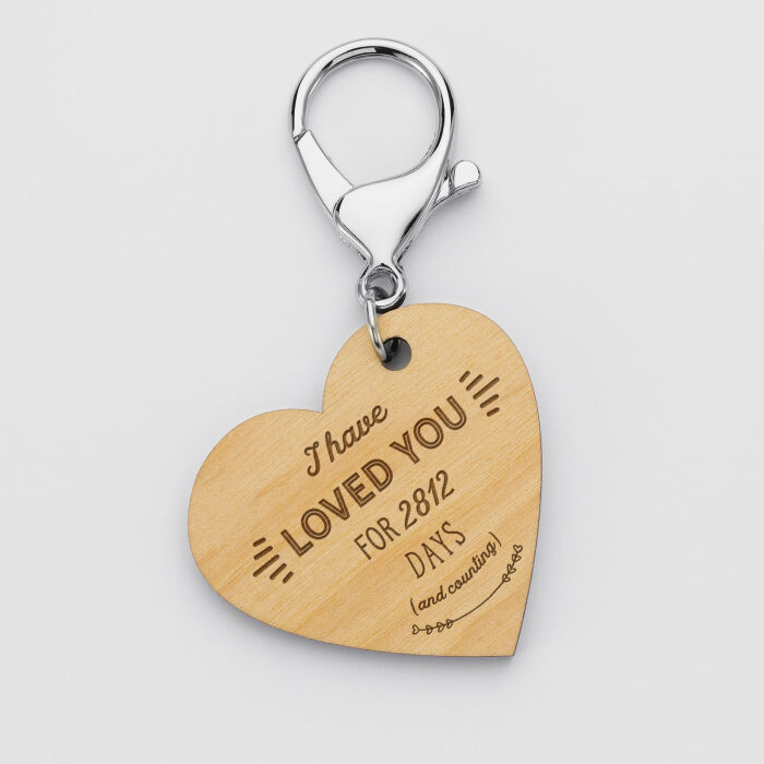 EN - Porte-clés personnalisé gravé bois médaille 50 mm "Je t'aime depuis..." - 2812 days