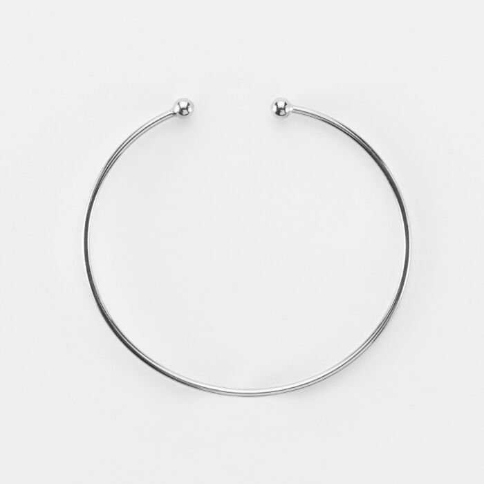 Bracelet jonc ouvert boules argent - plat