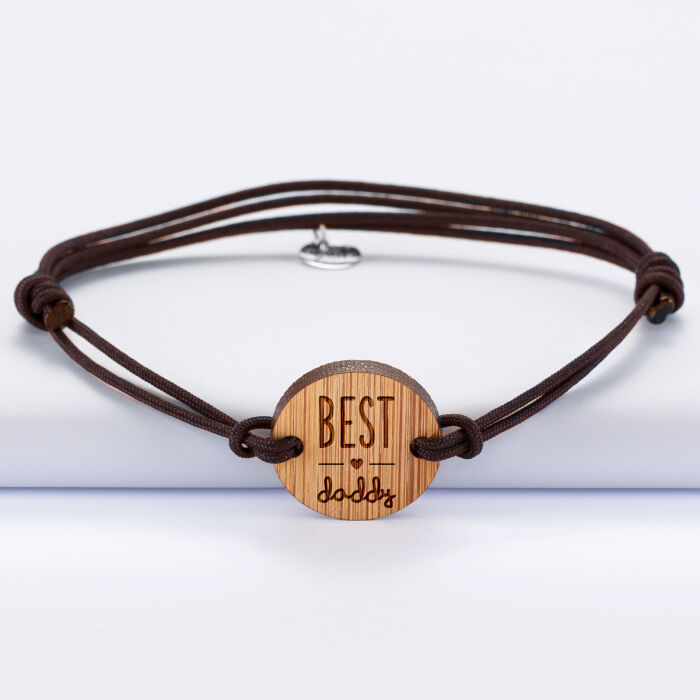 EN - Bracelet homme médaille gravée bois ronde 21 mm - Edition spéciale "Best daddy" - brown