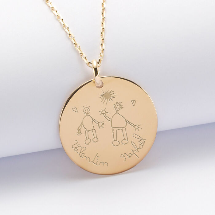 EN - Pendentif personnalisé médaille gravée plaqué or 27 mm "Best Grandma"  - draw