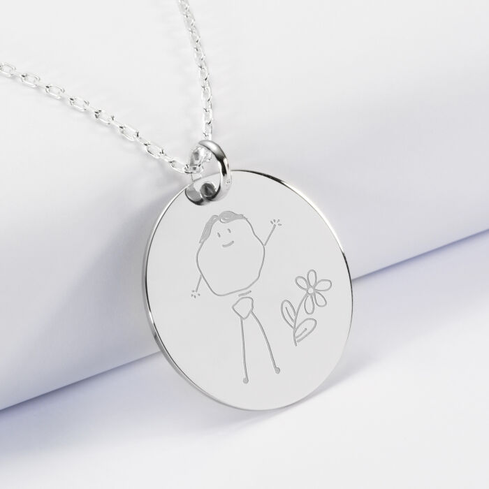 EN - Pendentif personnalisé médaille gravée argent 27 mm "Best Grandma" - draw