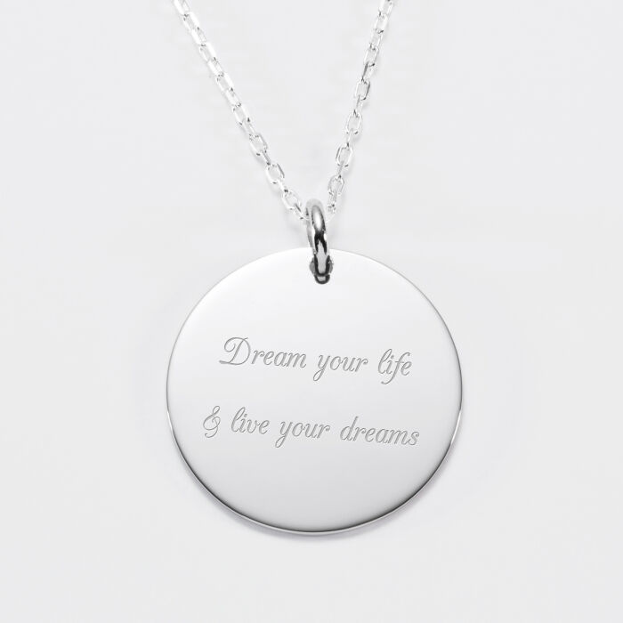 EN - Pendentif personnalisé médaille gravée argent 27 mm "Best Grandma" - text