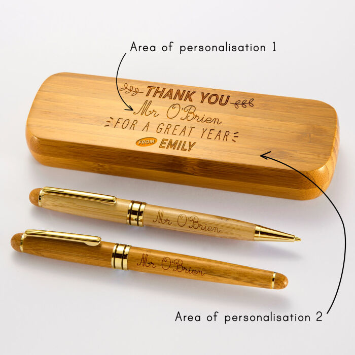 EN - Coffret bambou personnalisé et 2 stylos gravés - Thanks Teacher - How to