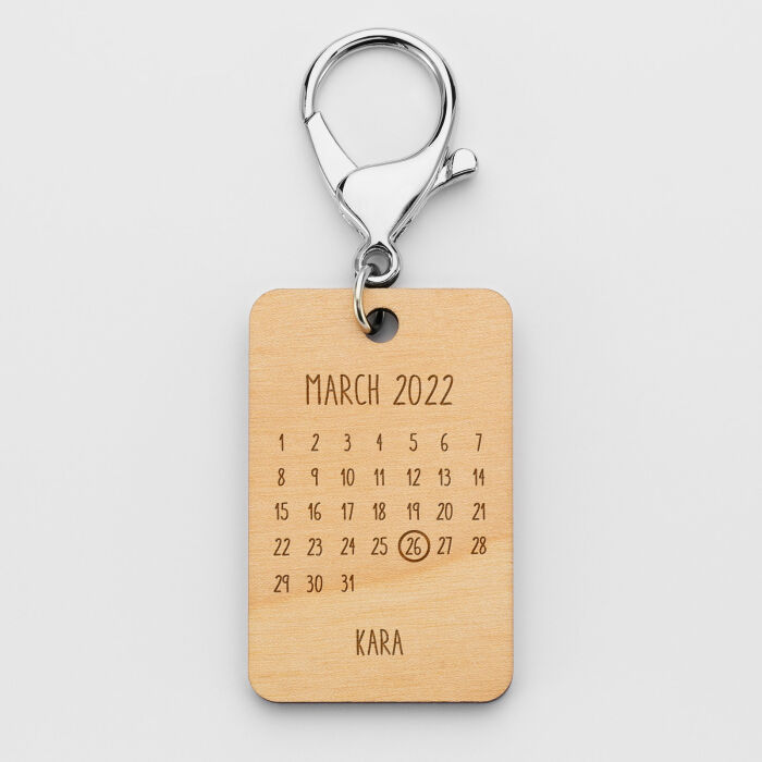 Personalised Calendar Engraved Wooden Keyring