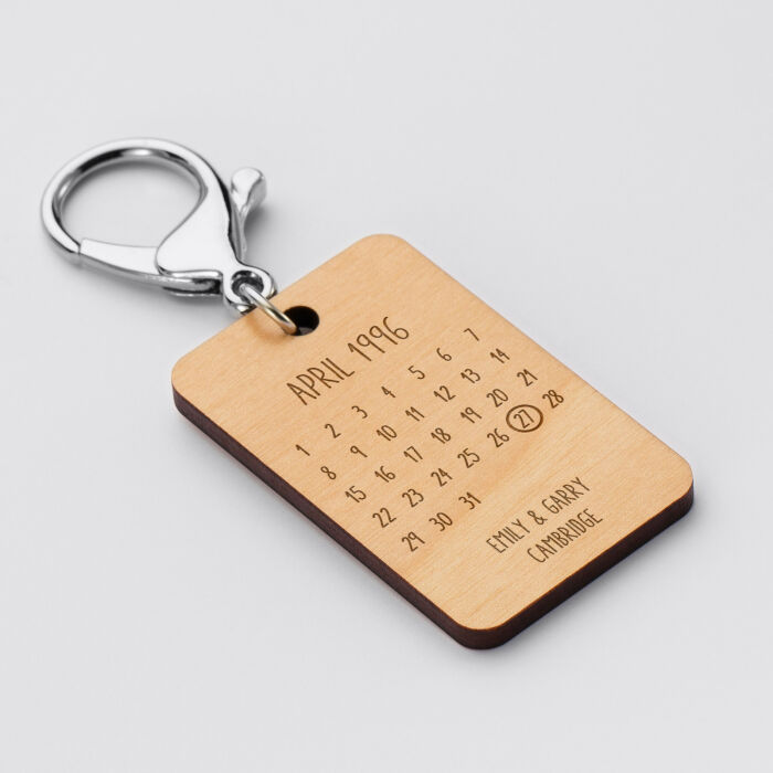 Personalised Calendar Engraved Wooden Keyring