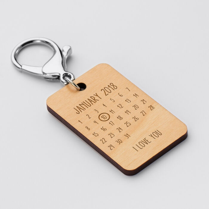 Personalised Calendar Engraved Wooden Keyring