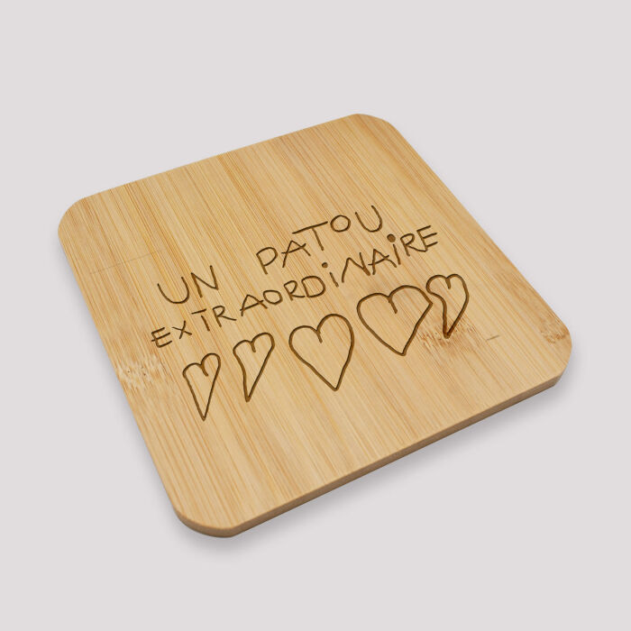 Dessous de plat personnalisé gravé bambou 145x145 mm - Nos petits imparfaits