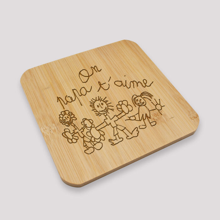 Dessous de plat personnalisé gravé bambou 145x145 mm - Nos petits imparfaits