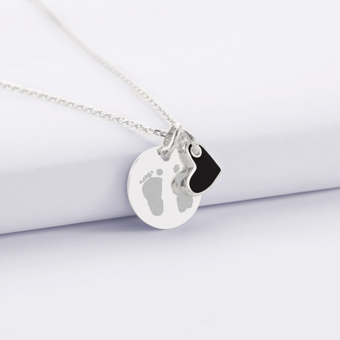 Personalised Silver Engraved 15 mm Pendant with White Enamel Heart Charm