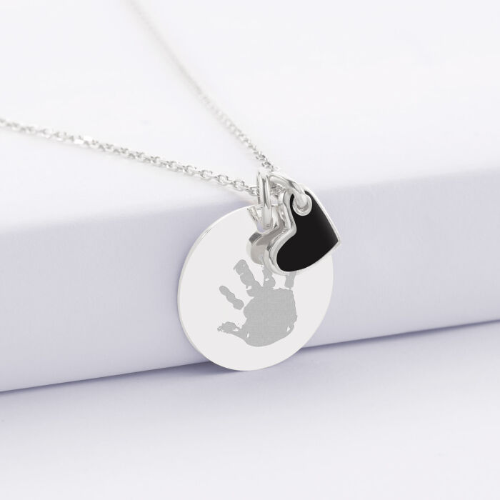 Personalised Silver Engraved 19 mm Pendant with White Enamel Heart Charm
