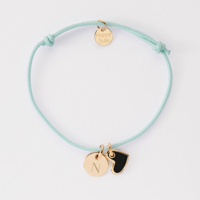 Bracelet enfant personnalisé médaille gravée plaqué or 10 mm et breloque coeur email 10 mm