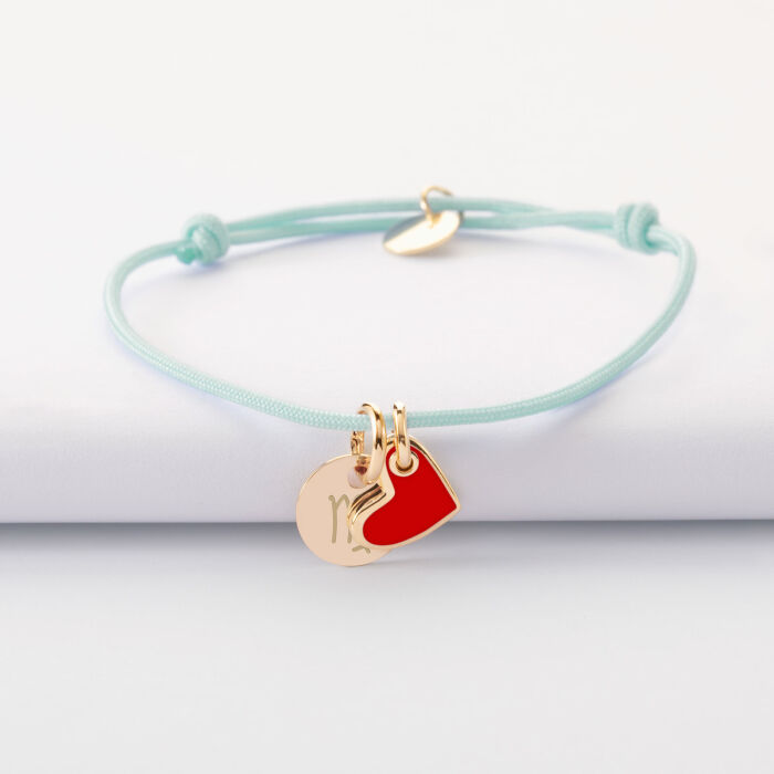 Children's Personalised Bracelet with Gold-Plated Engraved Pendant 10 mm and White Enamel Heart Charm
