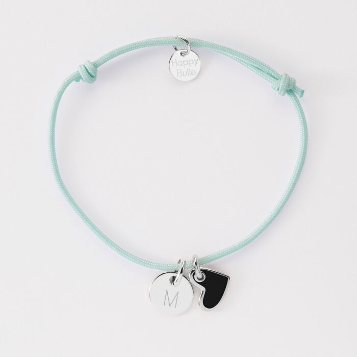 Bracelet enfant personnalisé médaille gravée argent 10 mm et breloque coeur email 10 mm