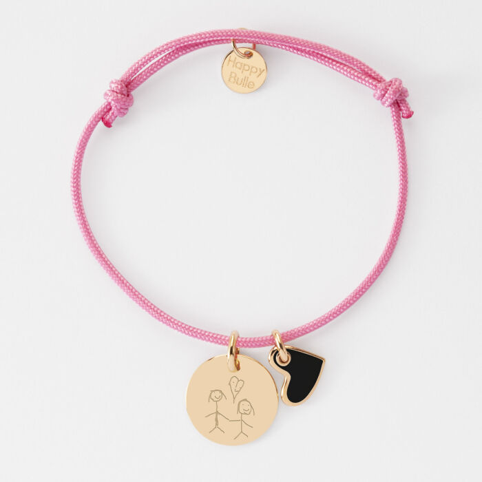 Personalised Bracelet with Gold-Plated Engraved Pendant 15 mm and White Enamel Heart Charm