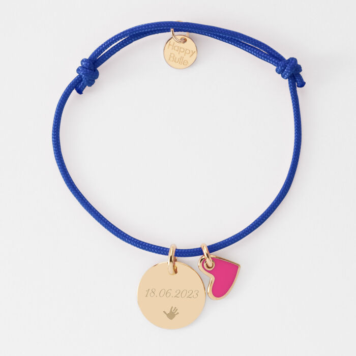 Personalised Bracelet with Gold-Plated Engraved Pendant 15 mm and White Enamel Heart Charm