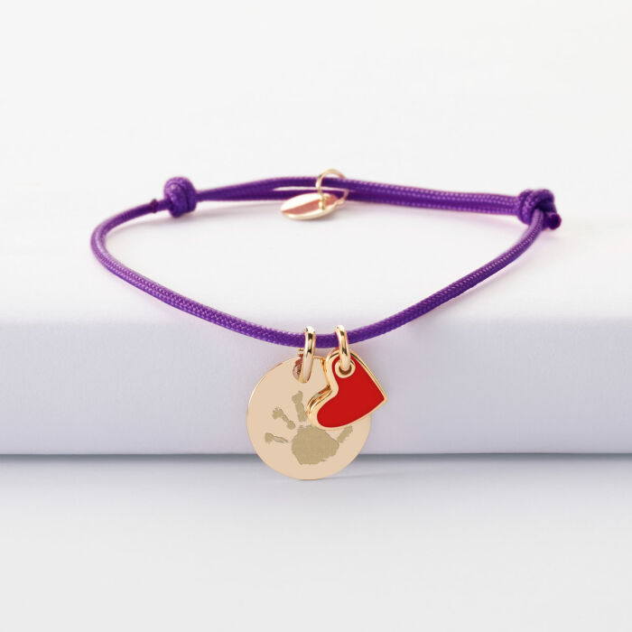 Personalised Bracelet with Gold-Plated Engraved Pendant 15 mm and White Enamel Heart Charm