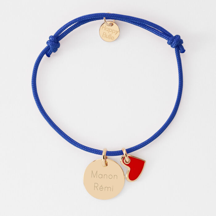 Personalised Bracelet with Gold-Plated Engraved Pendant 15 mm and White Enamel Heart Charm