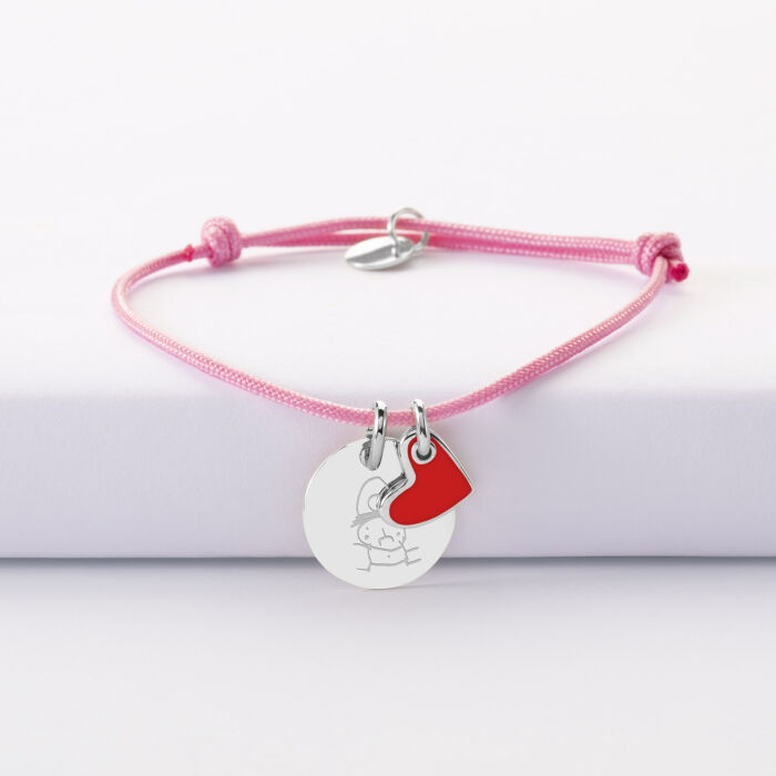 Personalised Bracelet with Silver Engraved Pendant 15 mm and White Enamel Heart Charm