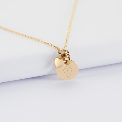 Collier mini coeur bombé personnalisé médaille plaqué or 10 mm