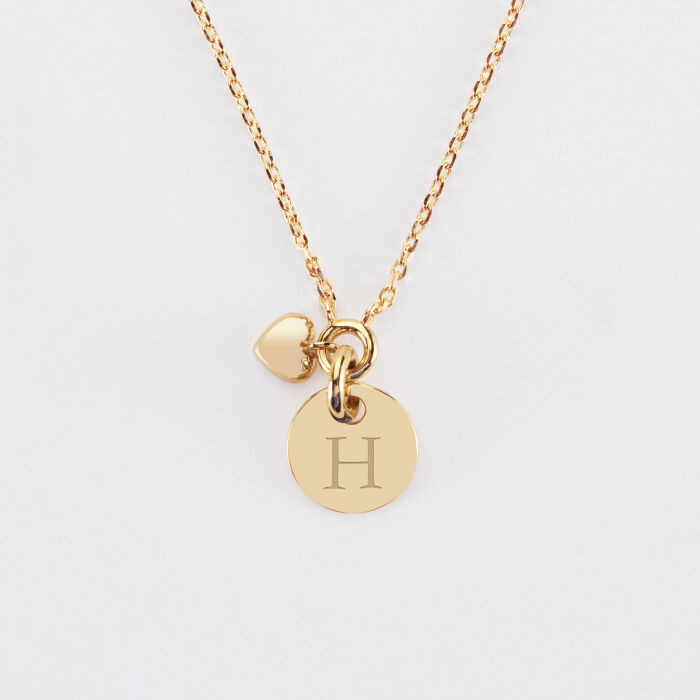 Collier mini coeur bombé personnalisé médaille plaqué or 10 mm