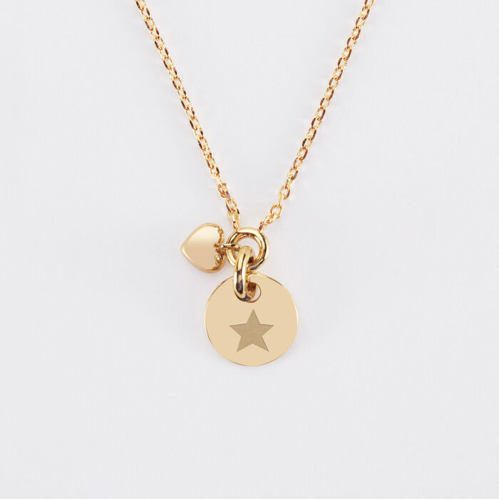 Collier mini coeur bombé personnalisé médaille plaqué or 10 mm