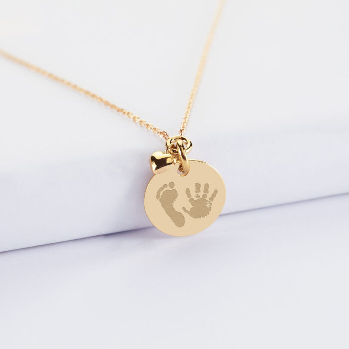 Collier mini coeur bombé personnalisé médaille plaqué or 15 mm