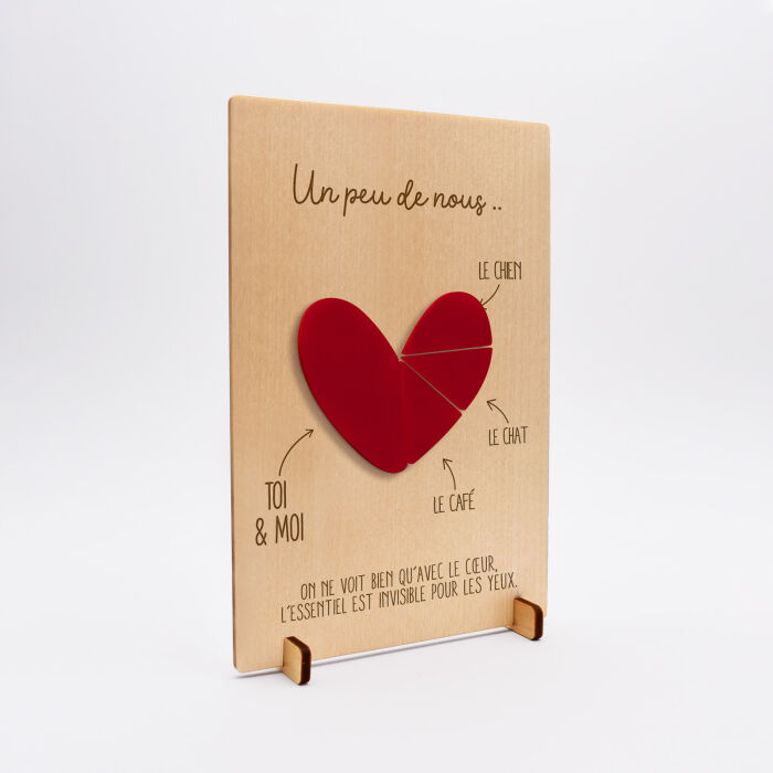 Cadre personnalisé bois gravé 15x10 cm avec support - édition spéciale "Un peu de nous"