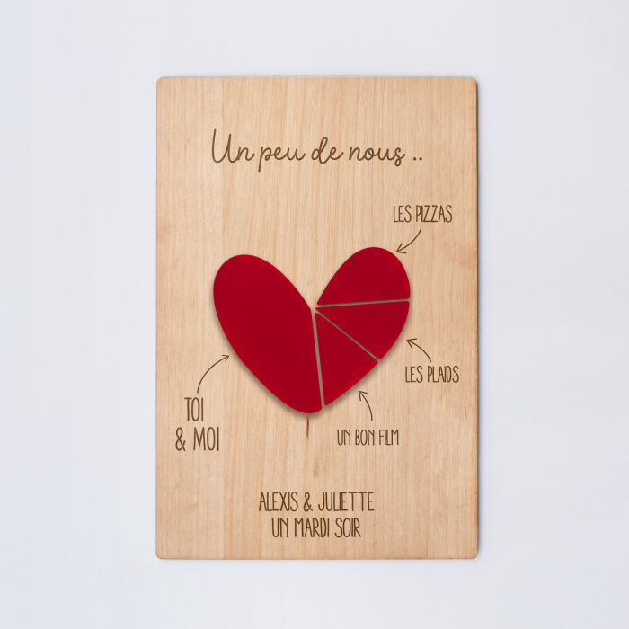 Cadre personnalisé bois gravé 15x10 cm avec support - édition spéciale "Un peu de nous"