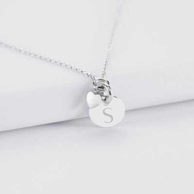 Collier mini coeur bombé personnalisé médaille argent 10 mm