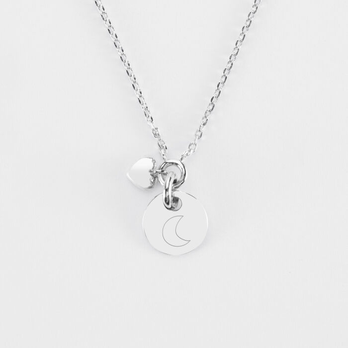 Collier mini coeur bombé personnalisé médaille argent 10 mm