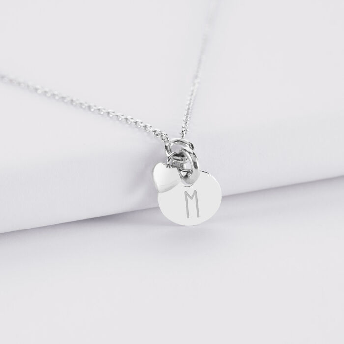 Collier mini coeur bombé personnalisé médaille argent 10 mm