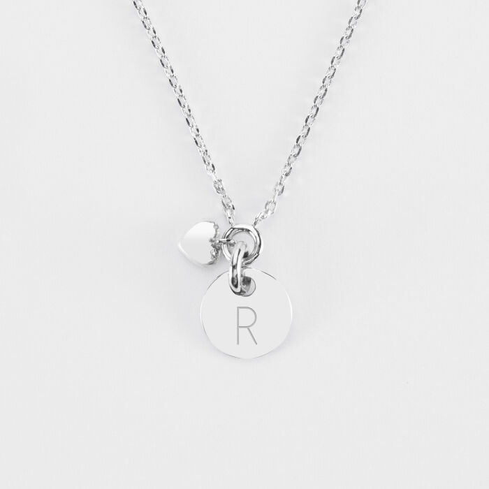 Collier mini coeur bombé personnalisé médaille argent 10 mm