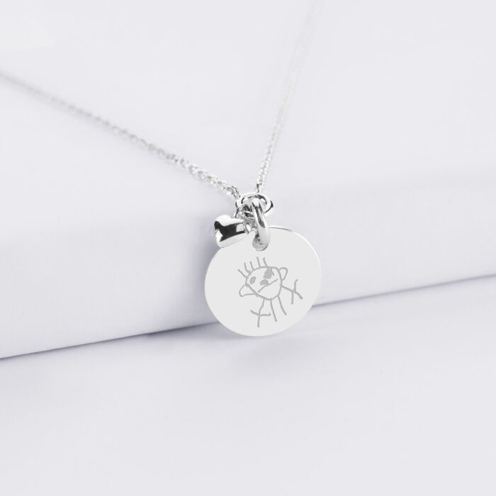 Collier mini coeur bombé personnalisé médaille argent 15 mm