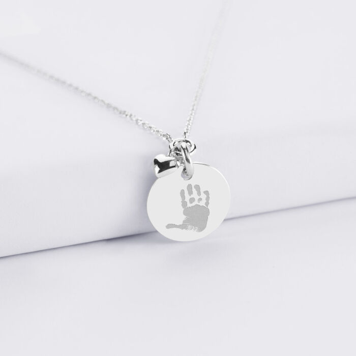 Collier mini coeur bombé personnalisé médaille argent 15 mm