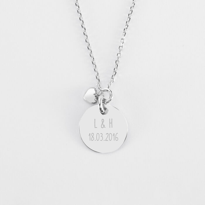 Collier mini coeur bombé personnalisé médaille argent 15 mm